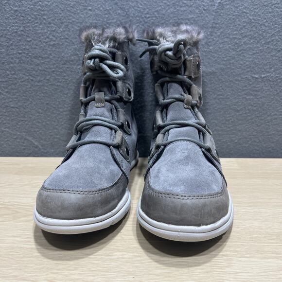 Sorel Explorer Joan Waterproof Gray Suede Lace Up Mid Bootie Womens Size 7 - Picture 3 of 12
